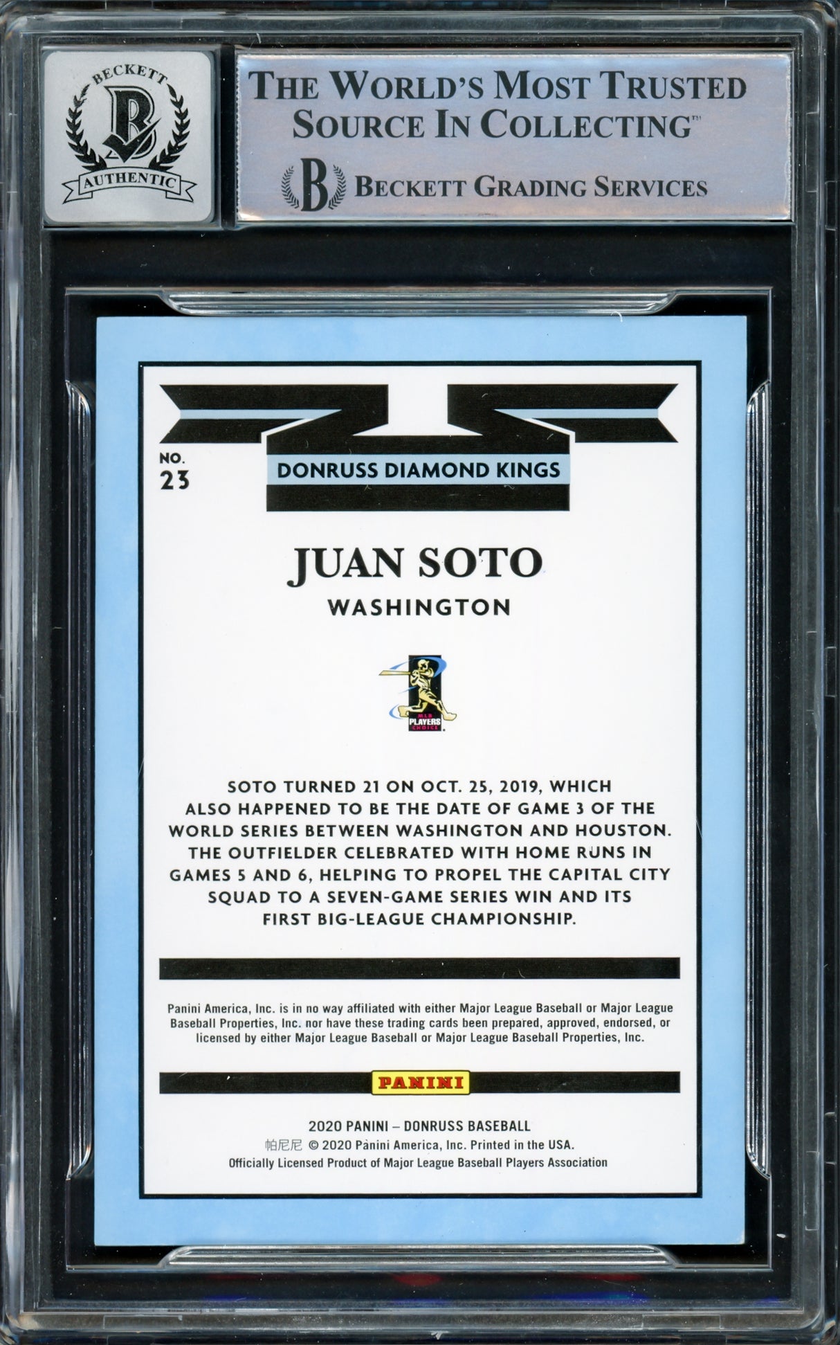 Juan Soto Autographed 2020 Donruss Diamond Kings Card #23 New York Yankees Auto Grade Gem Mint 10 Beckett BAS #15860394
