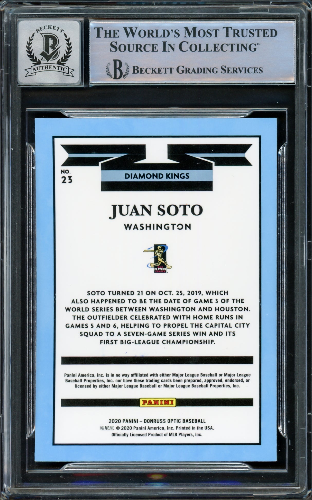 Juan Soto Autographed 2020 Donruss Optic Diamond Kings Card #23 New York Yankees Auto Grade Gem Mint 10 Beckett BAS #15860396