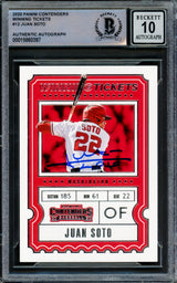 Juan Soto Autographed 2020 Panini Contenders Winning Tickets Card #WT-12 New York Mets Auto Grade Gem Mint 10 Beckett BAS #15860397