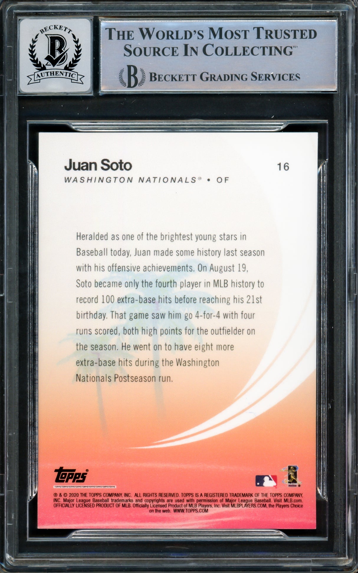 Juan Soto Autographed 2020 Topps On Demand Summer Blockbuster Card #16 New York Mets Auto Grade Gem Mint 10 Beckett BAS #15860421