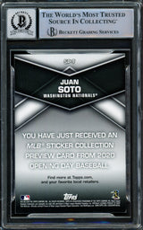 Juan Soto Autographed 2020 Topps Opening Day Sticker Preview Card #SP-7 New York Mets Auto Grade Gem Mint 10 Beckett BAS #15860423