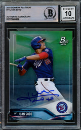 Juan Soto Autographed 2021 Bowman Platinum Card #73 New York Mets Auto Grade Gem Mint 10 Beckett BAS #15860486