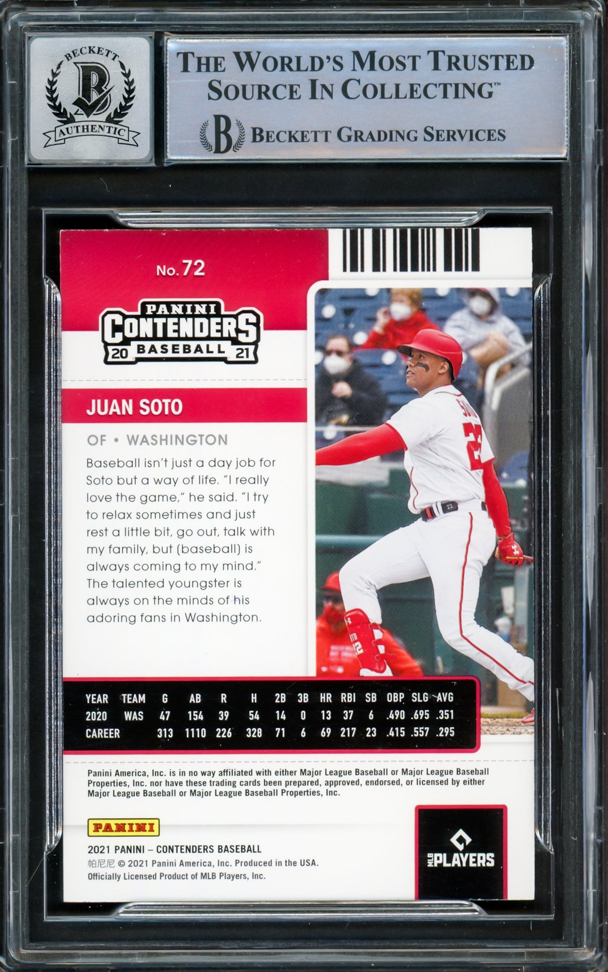 Juan Soto Autographed 2021 Panini Contenders Card #72 New York Yankees Auto Grade Gem Mint 10 Beckett BAS #15860494