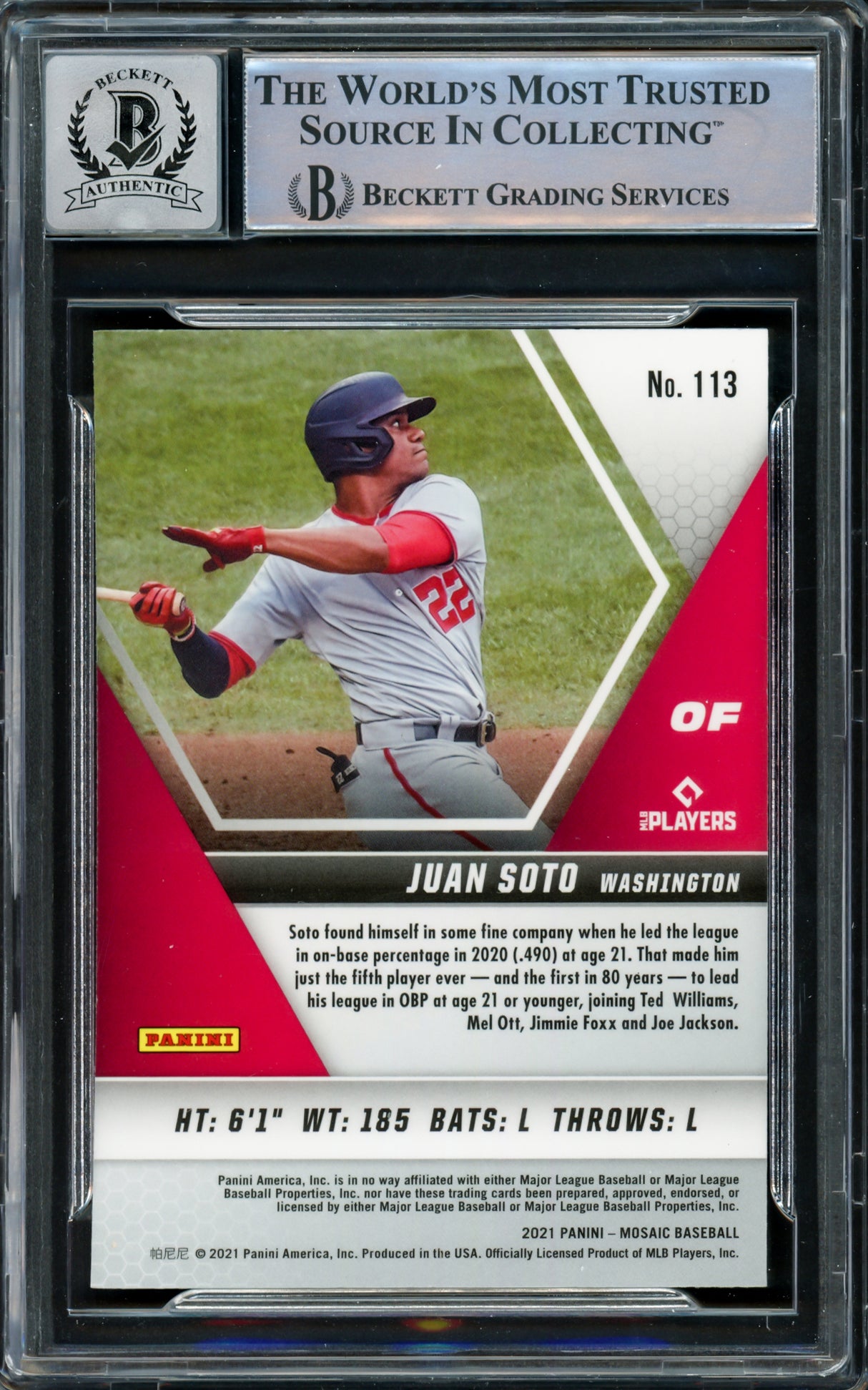 Juan Soto Autographed 2021 Panini Mosaic Card #113 New York Yankees Auto Grade Gem Mint 10 Beckett BAS #15860497