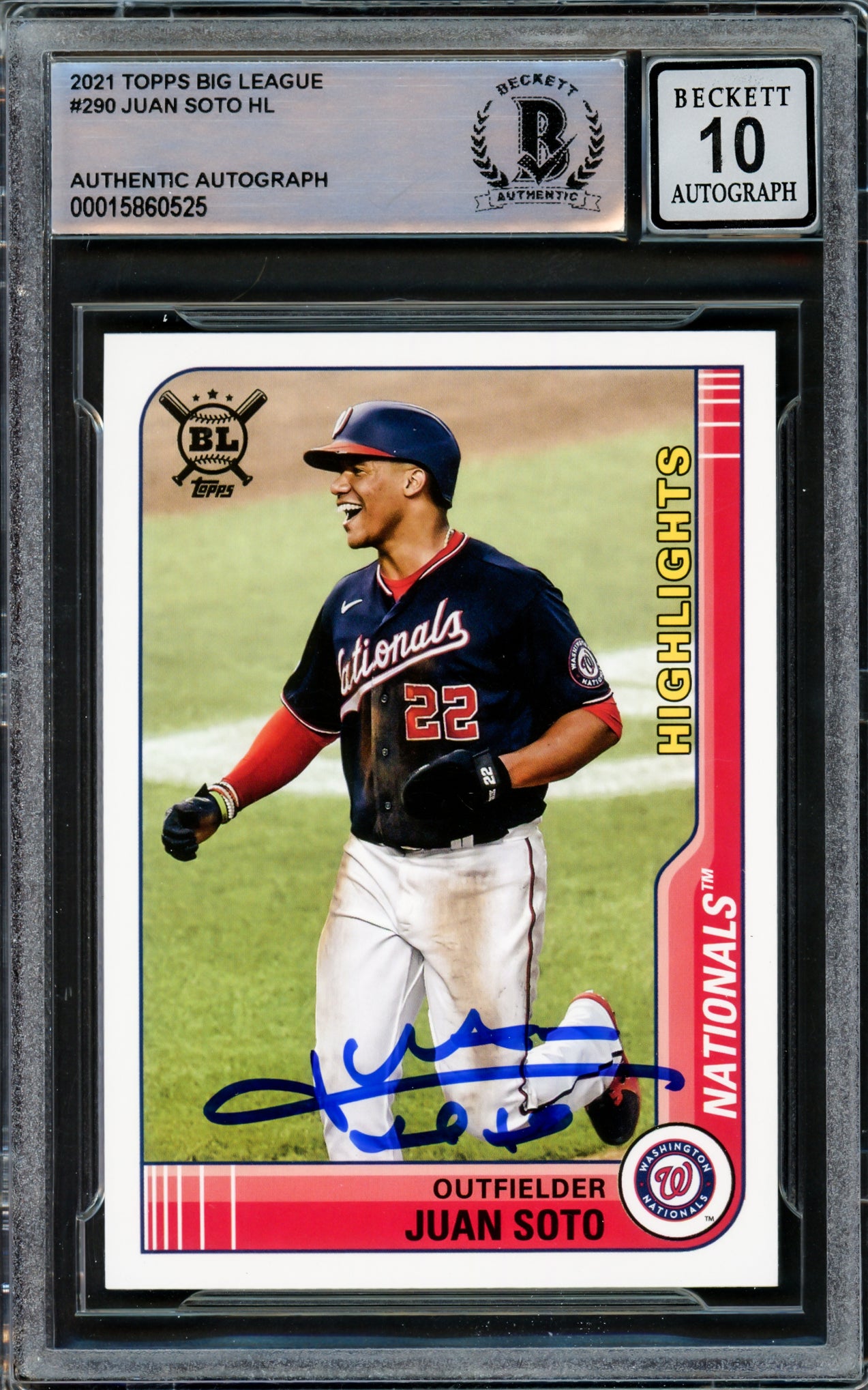 Juan Soto Autographed 2021 Topps Big League Card #290 New York Yankees Auto Grade Gem Mint 10 Beckett BAS #15860525