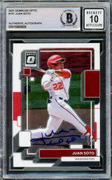 Juan Soto Autographed 2021 Donruss Optic Card #191 New York Yankees Auto Grade Gem Mint 10 Beckett BAS #15860608