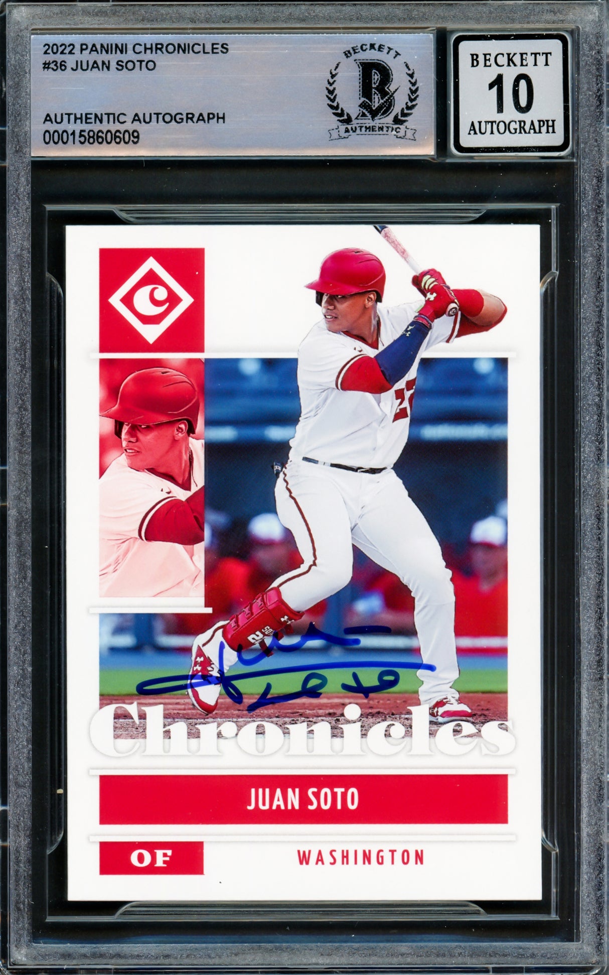 Juan Soto Autographed 2022 Panini Chronicles Card #36 New York Mets Auto Grade Gem Mint 10 Beckett BAS #15860609
