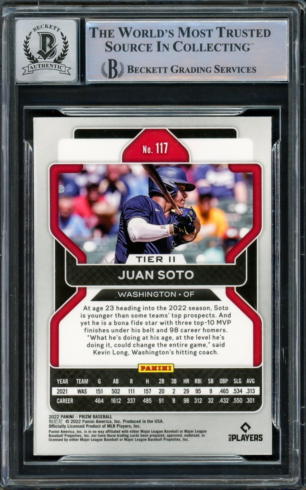 Juan Soto Autographed 2022 Panini Prizm Card #117 New York Mets Auto Grade Gem Mint 10 Beckett BAS #15860611