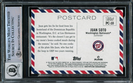 Juan Soto Autographed 2022 Topps Archives Postcard Card #PC-10 New York Yankees Auto Grade Gem Mint 10 Beckett BAS #15860627
