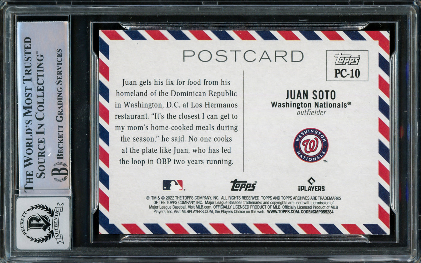 Juan Soto Autographed 2022 Topps Archives Postcard Card #PC-10 New York Mets Auto Grade Gem Mint 10 Beckett BAS #15860627