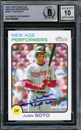 Juan Soto Autographed 2022 Topps Heritage New Age Performers Card #NAP-7 New York Mets Auto Grade Gem Mint 10 Beckett BAS #15860693