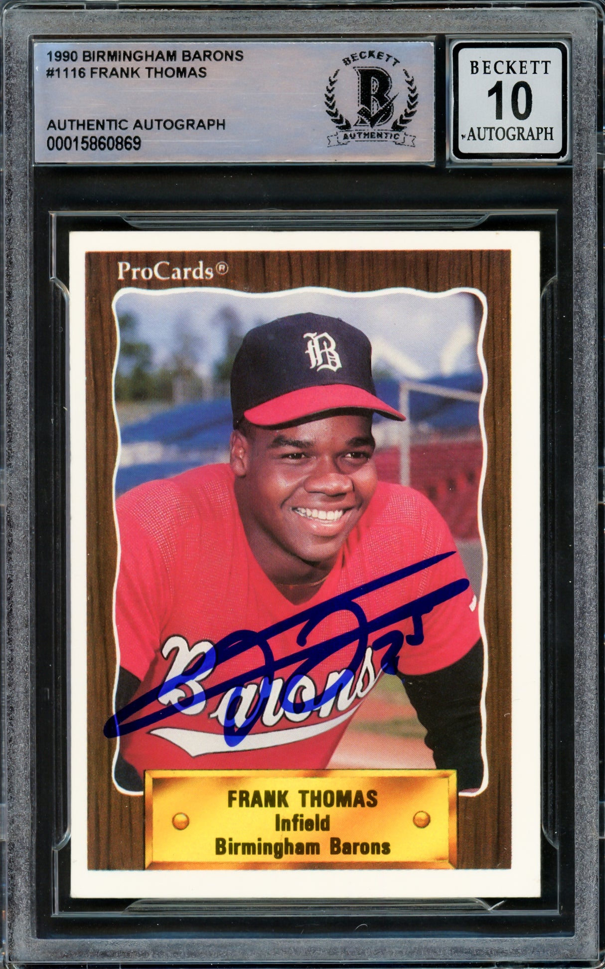 Frank Thomas Autographed 1990 ProCards Rookie Card #1116 Birmingham Barons Auto Grade Gem Mint 10 Beckett BAS #15860869