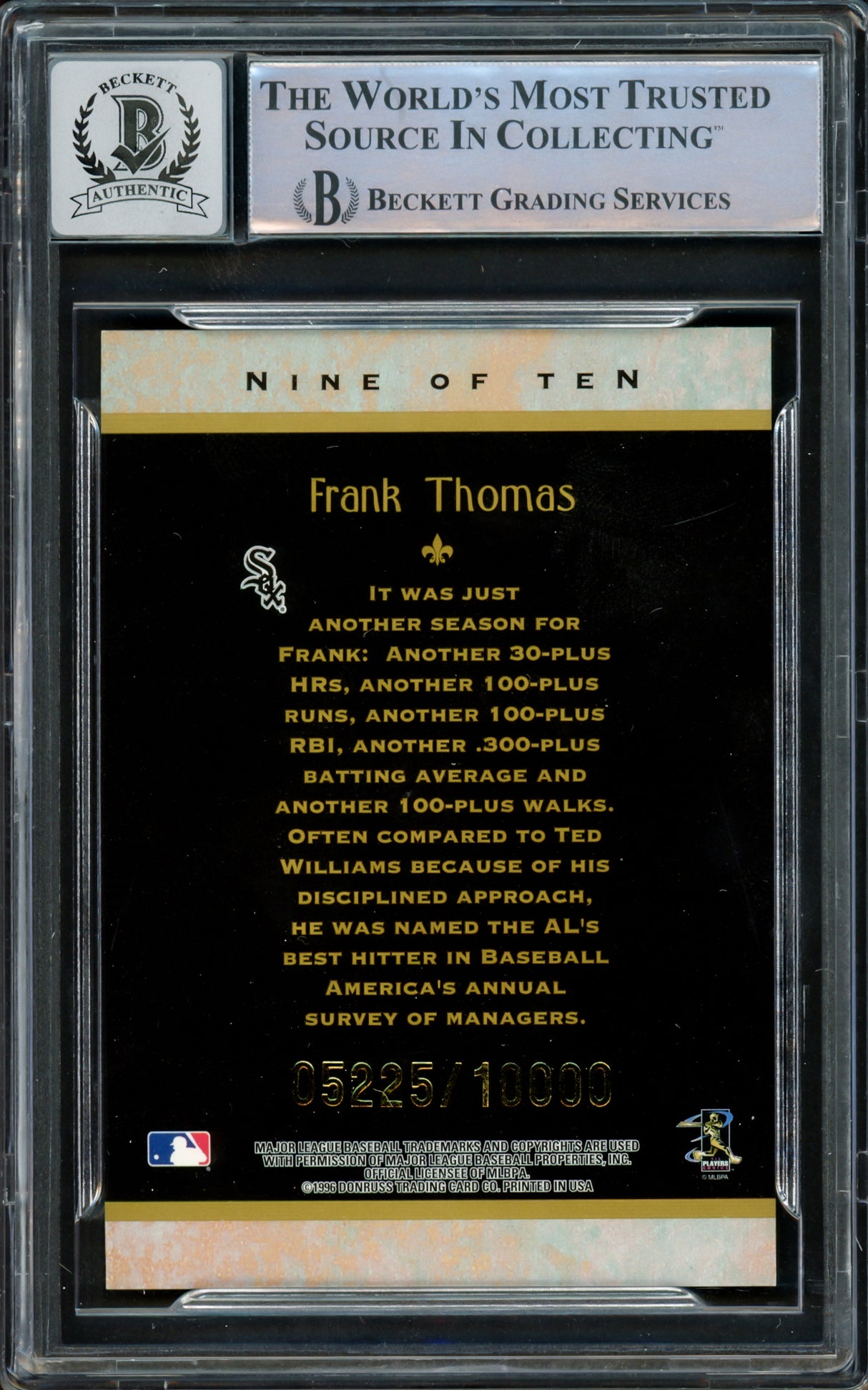 Frank Thomas Autographed 1997 Donruss Diamond Kings Card #9 Chicago White Sox Auto Grade Gem Mint 10 Beckett BAS #15860963