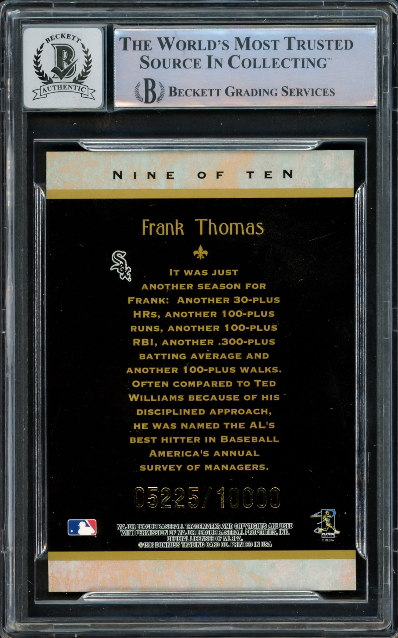Frank Thomas Autographed 1997 Donruss Diamond Kings Card #9 Chicago White Sox Auto Grade Gem Mint 10 Beckett BAS #15860963