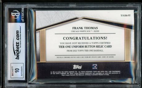 Frank Thomas Autographed 2022 Topps Tier One Uniform Button Relic Card #T1UB-FT Chicago White Sox Auto Grade Gem Mint 10 #3/5 Beckett BAS #15860970