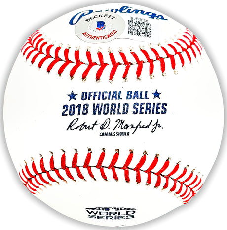 Mookie Betts Autographed Official 2018 World Series Logo MLB Baseball Boston Red Sox Beckett BAS QR Stock #218701