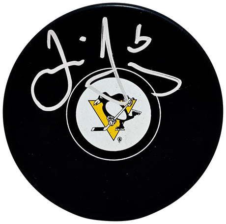 Jaromir Jagr Autographed Official Pittsburgh Penguins Logo Hockey Puck Beckett BAS Witness Stock #219041