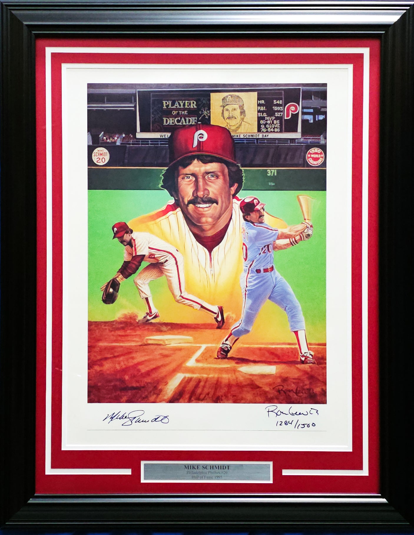 Mike Schmidt Autographed Framed 18x24 Lithograph Photo Philadelphia Phillies With Artist Proof #1284/1500 Beckett BAS #AC41242