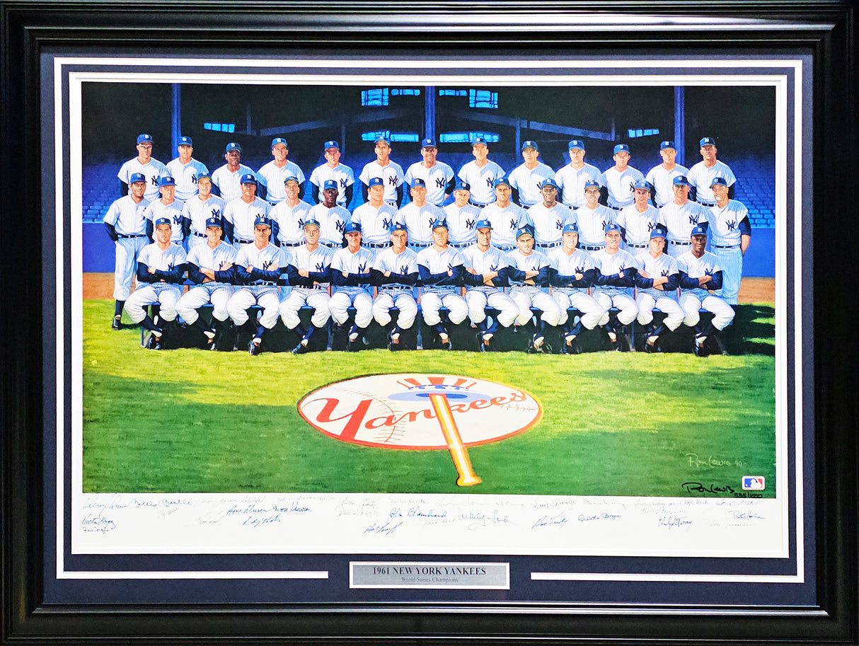 1961 New York Yankees Autographed Framed 24x36 Lithograph Photo With 34 Signatures Including Mickey Mantle & Yogi Berra #535/1000 PSA/DNA #AI03402