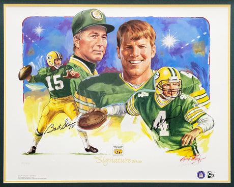 Bart Starr & Bret Favre Autographed Framed 22x28 Lithograph Photo Green Bay Packers With Artist Proof #781/919 Beckett BAS #AC41244
