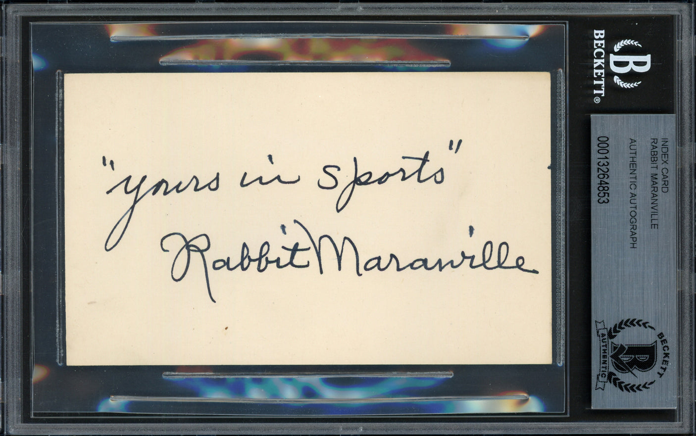Rabbit Maranville Autographed 3x5 Index Card Boston Braves Auto Grade Mint 9 "Yours In Sports" Beckett BAS #13264853