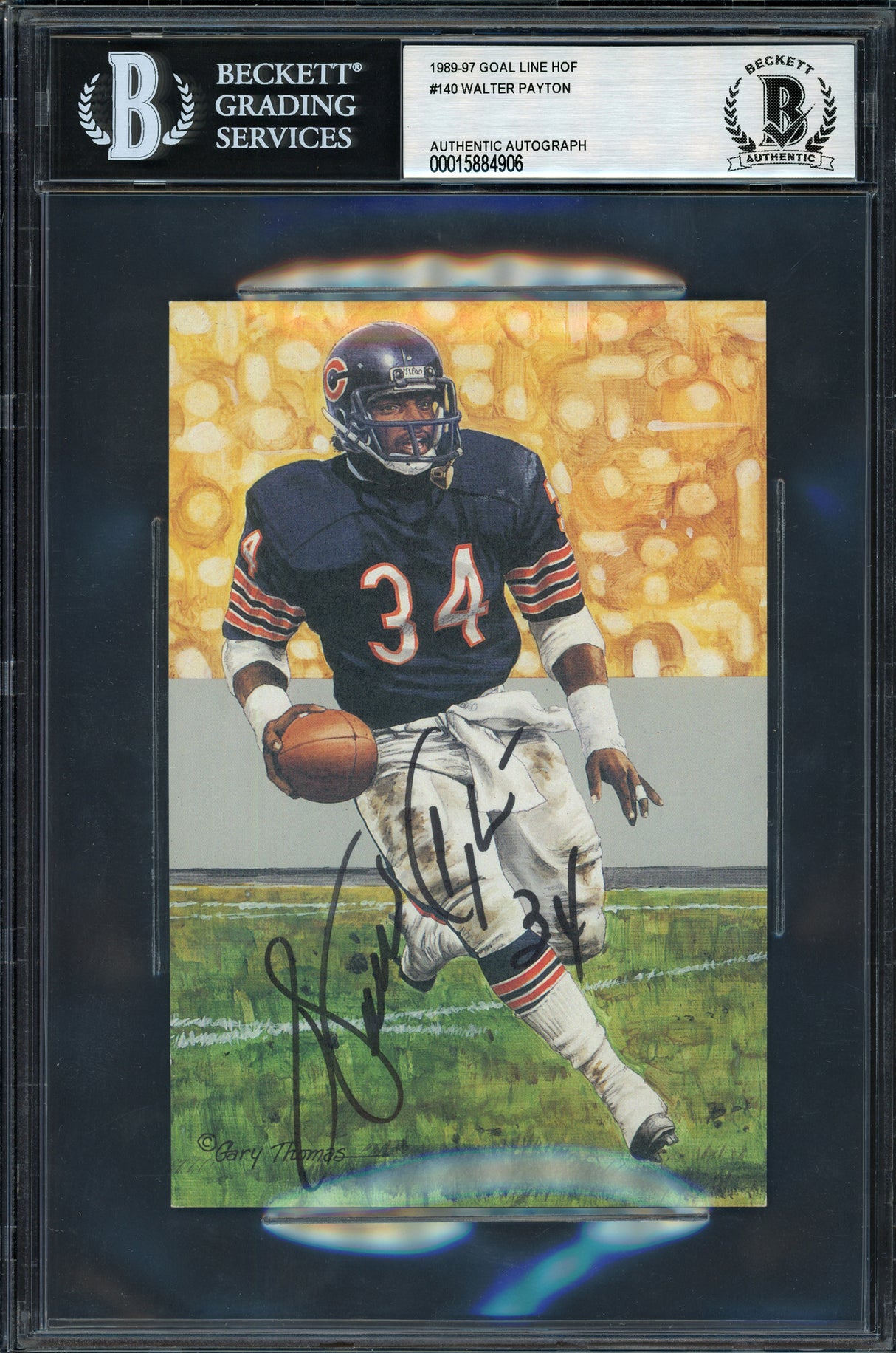 Walter Payton Autographed 1993 Goal Line Art Card #140 Chicago Bears Beckett BAS #15884906