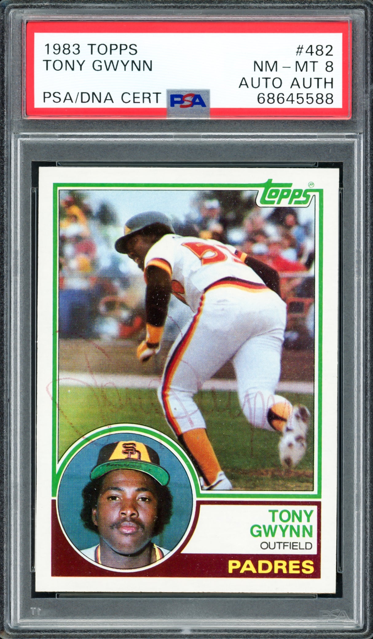 Tony Gwynn Autographed 1983 Topps Rookie Card #482 San Diego Padres PSA 8 Vintage Signature PSA/DNA #68645588