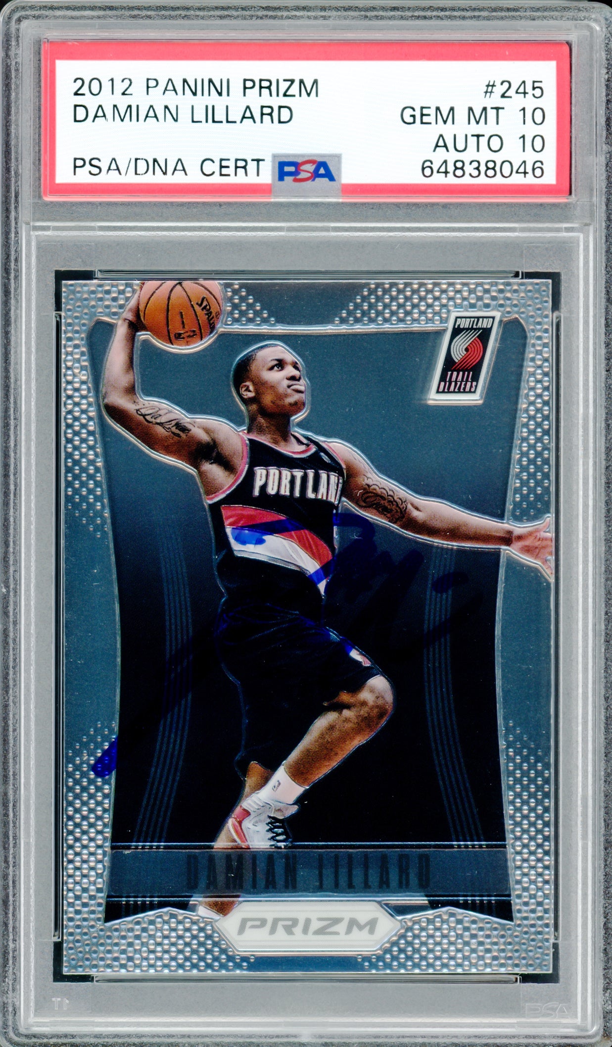 Damian Lillard Autographed 2012-13 Panini Prizm Rookie Card #245 Portland Trail Blazers PSA 10 Auto Grade Gem Mint 10 PSA/DNA #64838046
