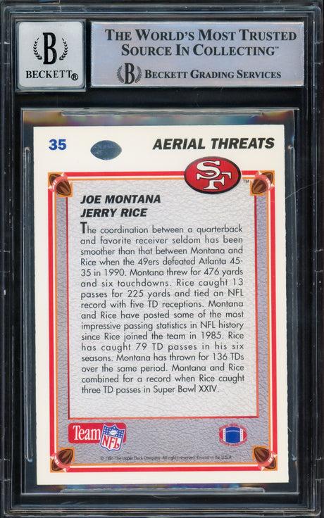 Joe Montana & Jerry Rice Autographed 1991 Upper Deck Card #35 San Francisco 49ers Auto Grade Gem Mint 10 Beckett BAS #15603796