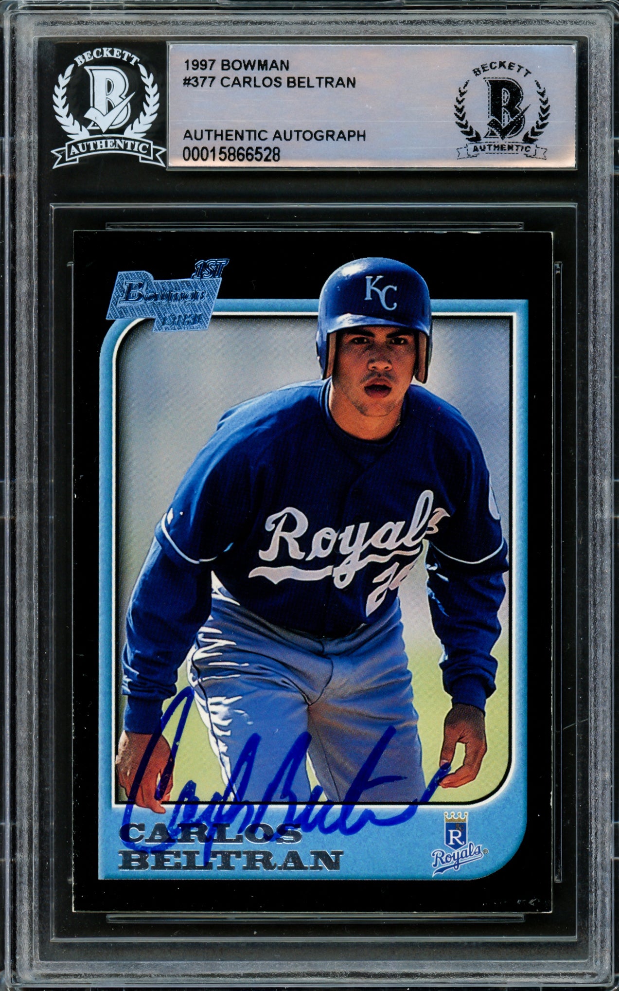 Carlos Beltran Autographed 1997 Bowman Rookie Card #377 Kansas City Royals Beckett BAS #15866528