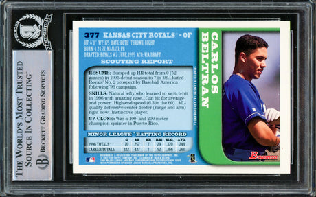 Carlos Beltran Autographed 1997 Bowman Rookie Card #377 Kansas City Royals Beckett BAS #15866528