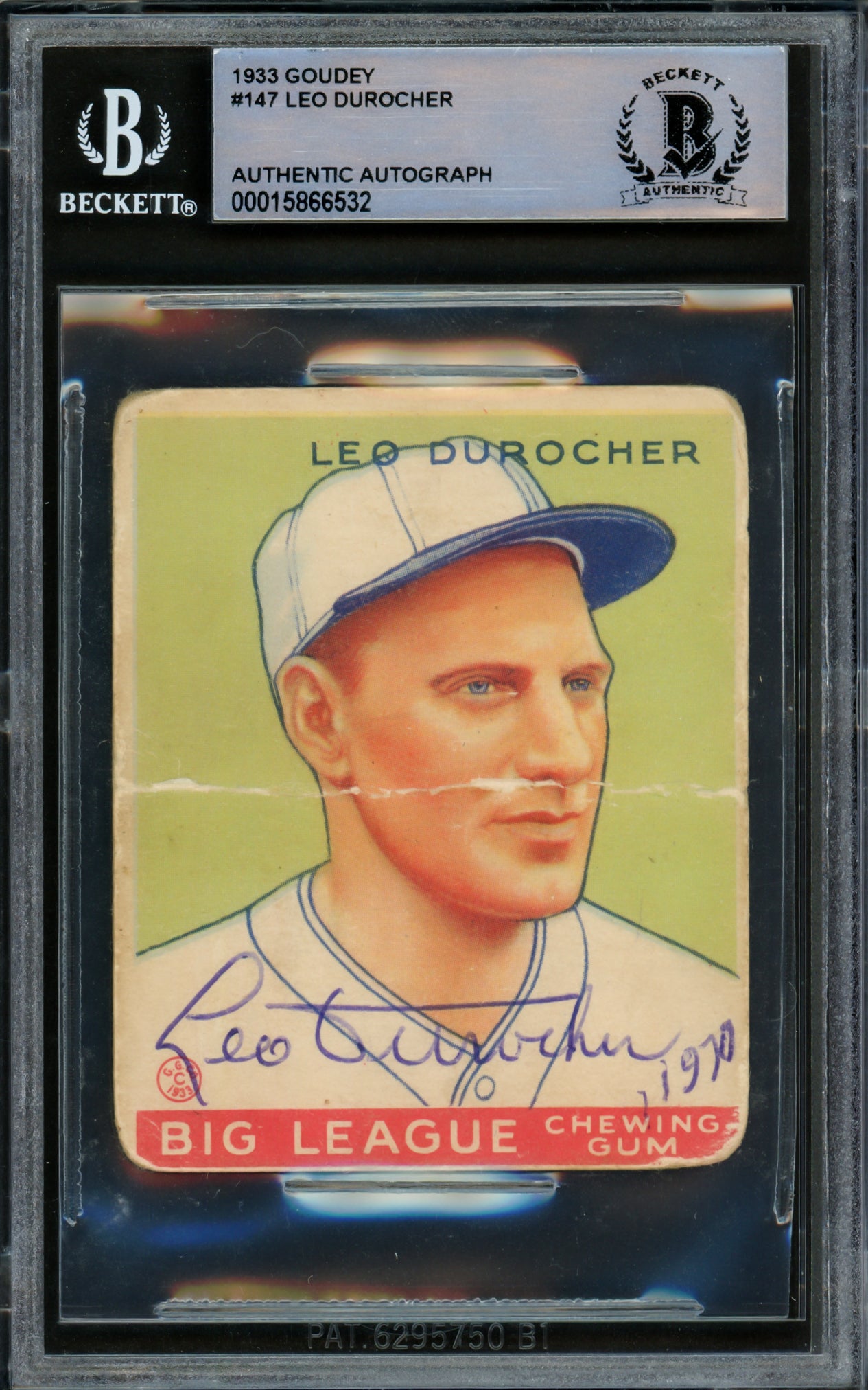 Leo Durocher Autographed 1933 Goudey Rookie Card #147 St. Louis Cardinals Beckett BAS #15866532