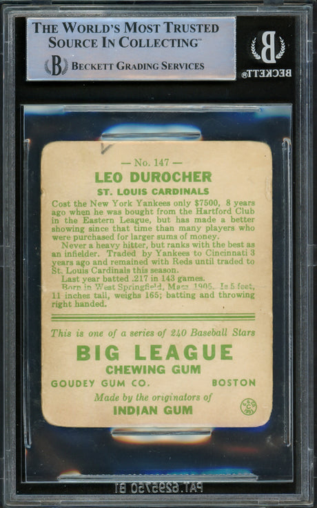 Leo Durocher Autographed 1933 Goudey Rookie Card #147 St. Louis Cardinals Beckett BAS #15866532