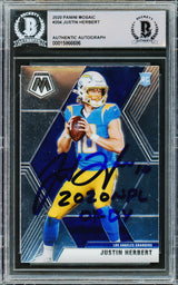 Justin Herbert Autographed 2020 Panini Mosaic Rookie Card #204 Los Angeles Chargers "2020 NFL OROY" Beckett BAS #15866686
