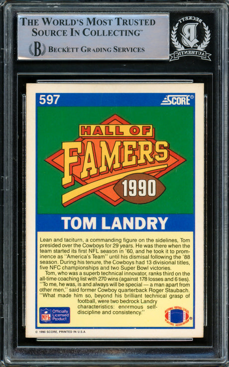 Tom Landry Autographed 1989 Score Card #597 Dallas Cowboys Beckett BAS #15866717