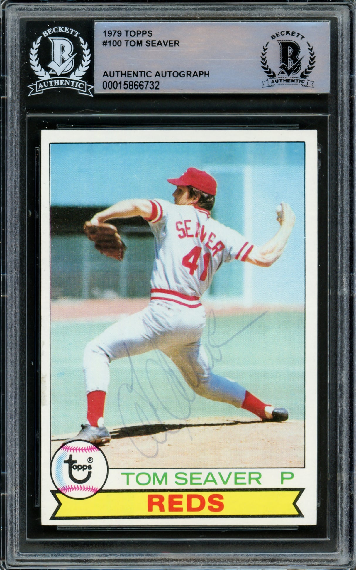 Tom Seaver Autographed 1979 Topps Card #100 Cincinnati Reds Beckett BAS #15866732
