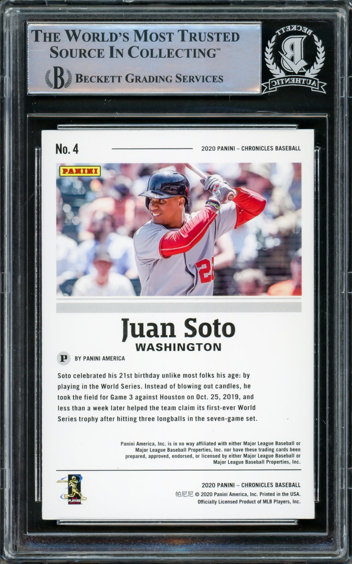 Juan Soto Autographed 2020 Panini Chronicles Card #4 New York Mets Beckett BAS #15866916