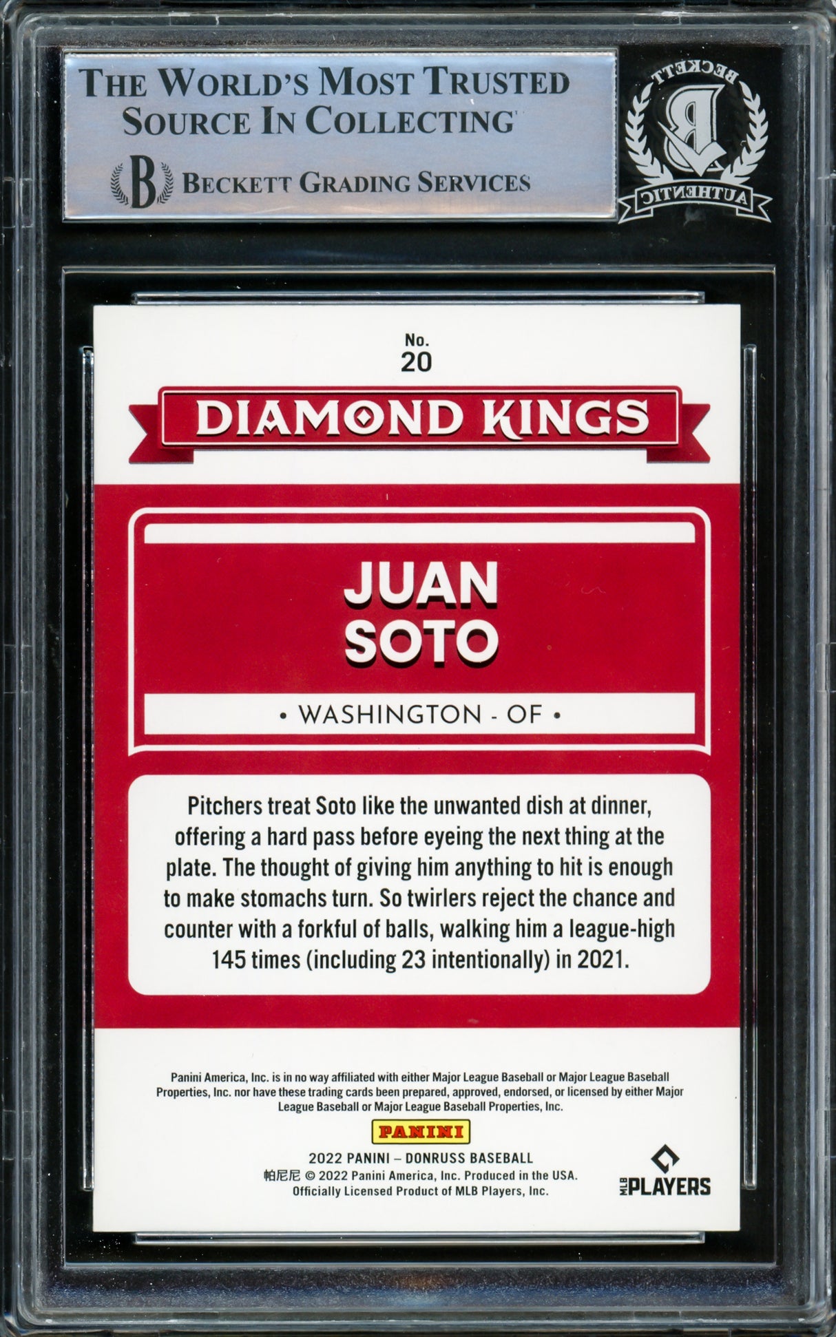 Juan Soto Autographed 2022 Donruss Diamond Kings Card #20 New York Mets Beckett BAS #15866961