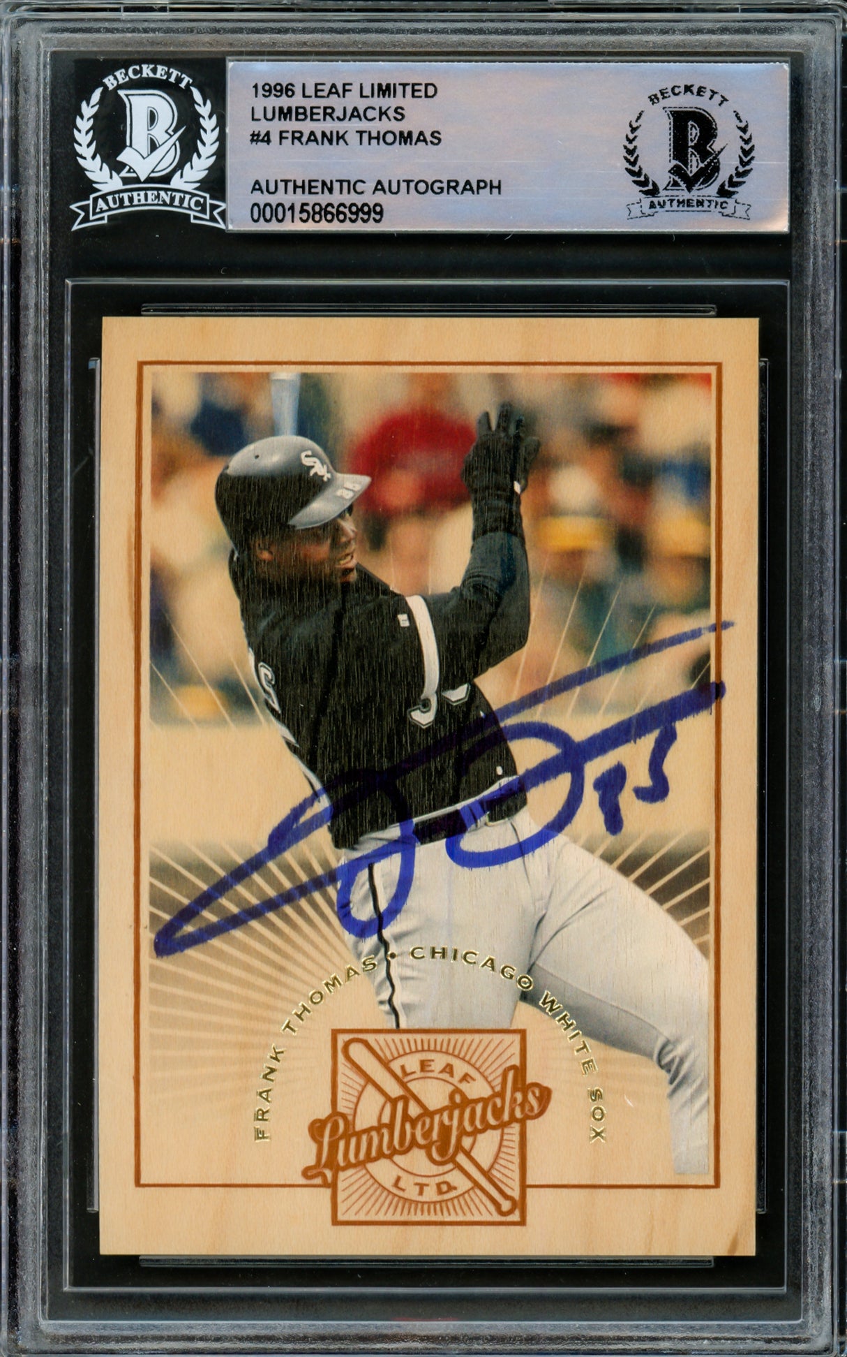 Frank Thomas Autographed 1996 Leaf Lumberjacks Card #4 Chicago White Sox Beckett BAS #15866999
