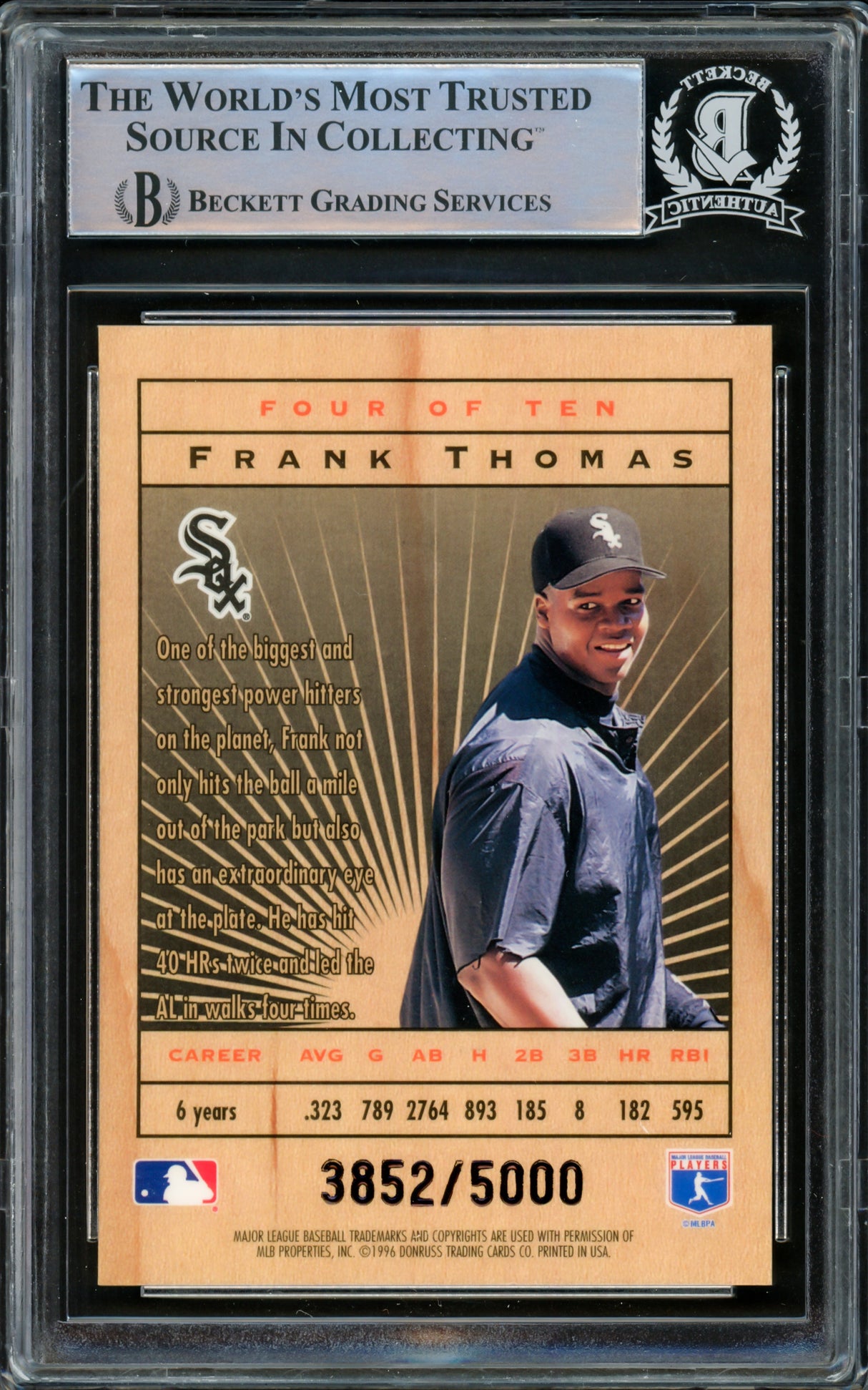 Frank Thomas Autographed 1996 Leaf Lumberjacks Card #4 Chicago White Sox Beckett BAS #15866999