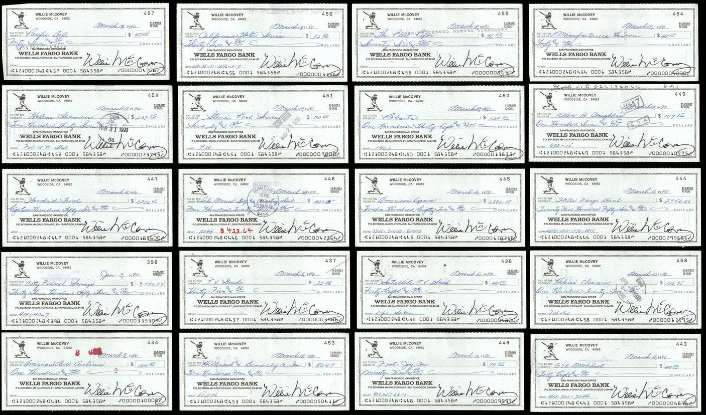 Lot of 50 Willie McCovey Autographed 3x6 Checks San Francisco Giants SKU #219430