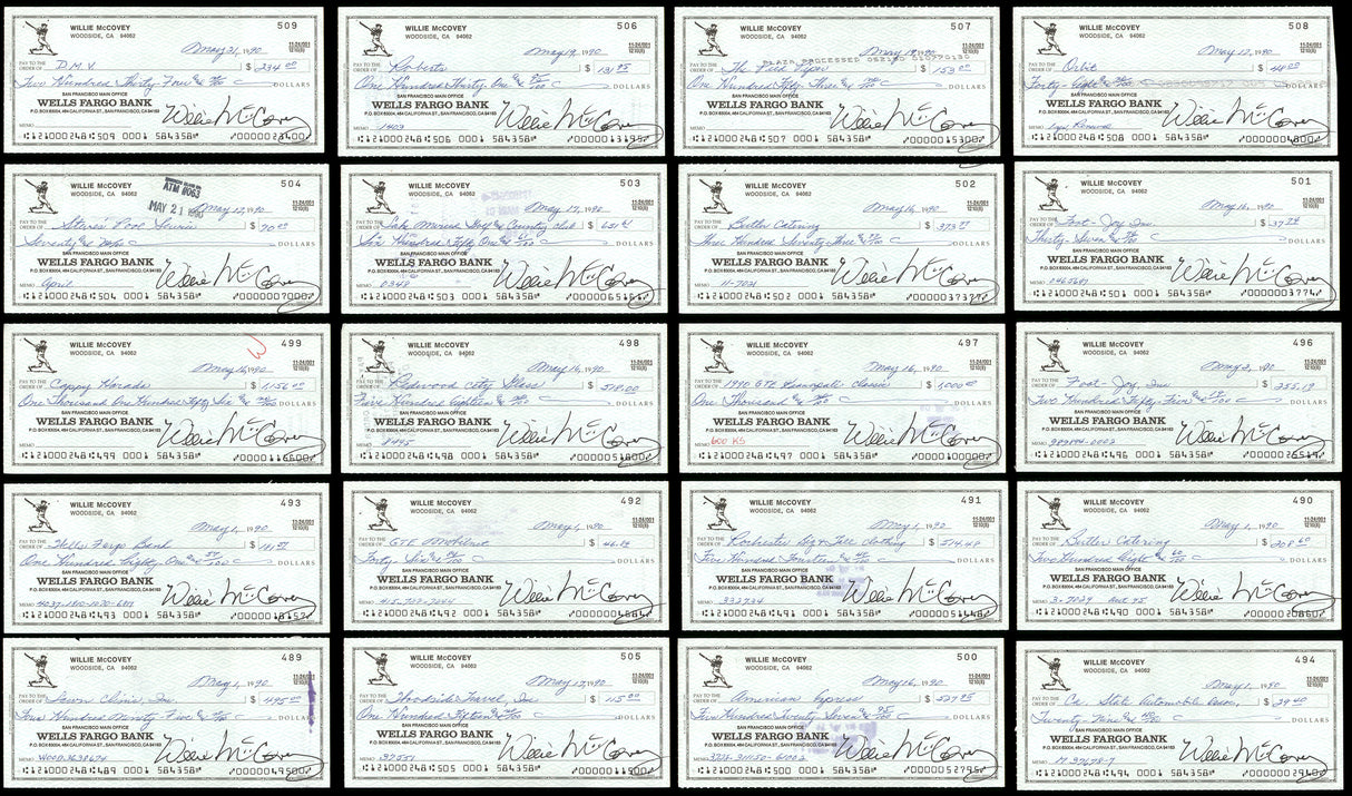 Lot of 50 Willie McCovey 3x6 Checks San Francisco Giants SKU #219431