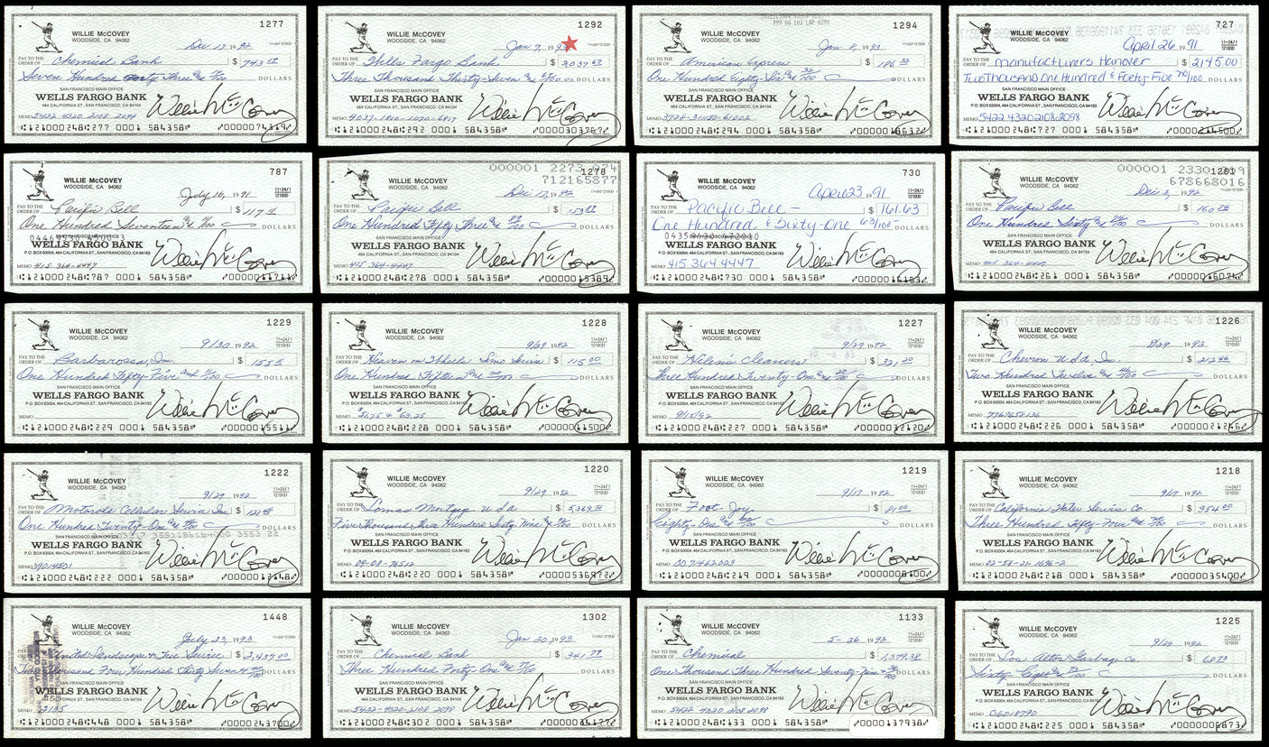 Lot of 20 Willie McCovey Autographed 3x6 Checks San Francisco Giants SKU #219425