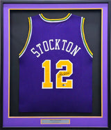 Utah Jazz John Stockton Autographed Framed Purple Jersey Beckett BAS Witness Stock #230204