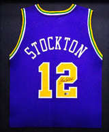 Utah Jazz John Stockton Autographed Framed Purple Jersey Beckett BAS Witness Stock #230204