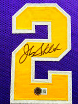 Utah Jazz John Stockton Autographed Framed Purple Jersey Beckett BAS Witness Stock #230204