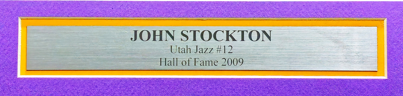 Utah Jazz John Stockton Autographed Framed Purple Jersey Beckett BAS Witness Stock #230204