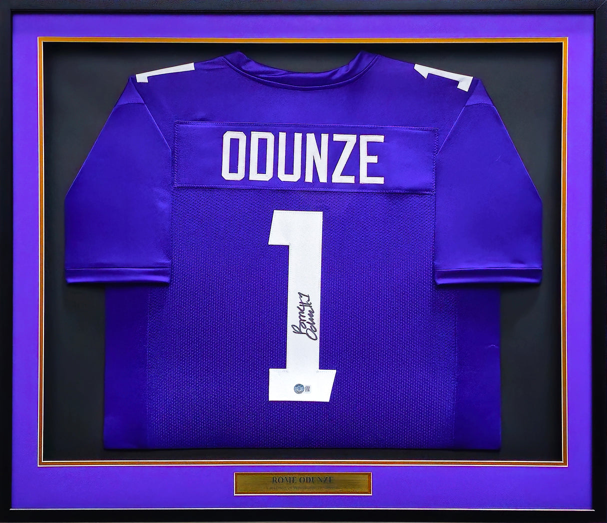 Washington Huskies Rome Odunze Autographed Framed Purple Jersey Beckett BAS Witness Stock #230203