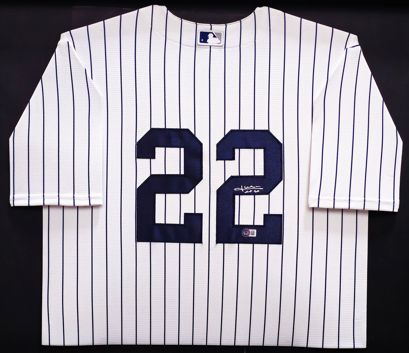 New York Yankees Juan Soto Autographed Framed White Pinstripes Nike Jersey Beckett BAS QR Stock #230201