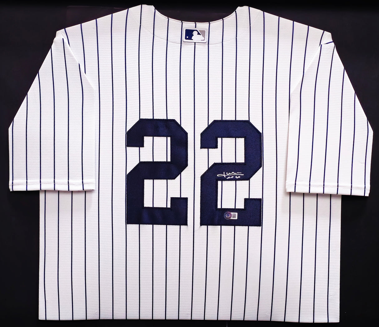 New York Yankees Juan Soto Autographed Framed White Pinstripes Nike Jersey Beckett BAS QR Stock #230201
